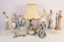 A quantity of Nao and similar figures to include goose group, clown,