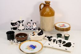 Mixed ceramics to include novelty cow themed, German plates with fruit decoration and other.