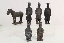 Six Terracotta Army style figures, largest approximately 16 cm (h).