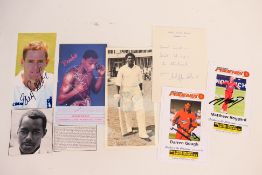 A collection of signed cards and similar of cricketers and boxers including Matthew Hoggard,