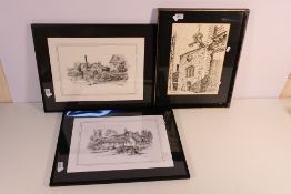 Three framed monochrome prints including works after Glenda Rae. [3].