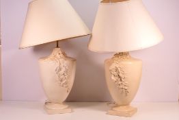 A pair of table lamps with floral decoration, approximately 55 cm (h) to top of light fitting. [2].
