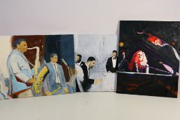 Three oil on canvas paintings depicting jazz musicians to include Stan Getz,
