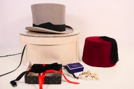 Lot to include a G A Dunn & Co top hat, size 7⅜, contained in a Moores Hats hatbox,
