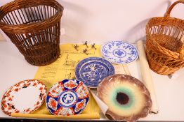 Lot to include two antique Japanese Imari plates, Minton Delft plate, German bowl,