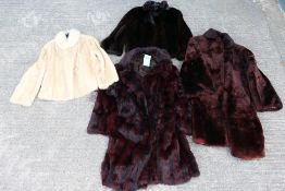 Four fur coats / jackets, one bearing makers label for Lafayette Furs, Manchester, no size labels,