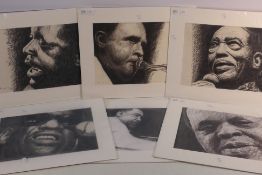 A collection of original charcoal drawings depicting jazz musicians to include Oscar Peterson,