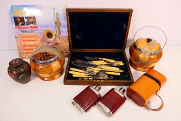 Lot to include a hip flask set, Chinese