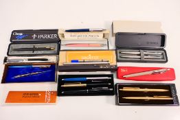 A collection of pens and pencils / sets to include Parker, Sheaffer, Paper Mate and other.