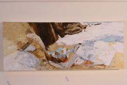 An oil on canvas abstract landscape scene, titled verso Carn Les Boel, West Penwith, Cornwall,