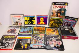 A collection of boxed Super 8 cine film reels,