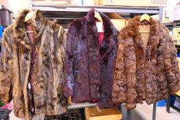 Three fur jackets, one with makers label for Astraka, London and size 12,