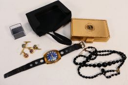 A mixed lot to include a vintage Elgin American powder and lipstick compact, Austrian necklace,