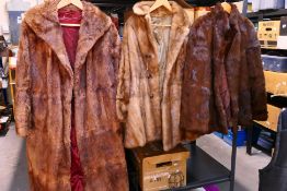 Three fur coats / jackets, no makers labels, one with size label 14,