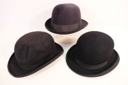 Three vintage bowler hats to include Dunn & Co, Woodrow and other,