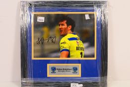 A signed photographic image depicting Stefan Ratchford in Warrington kit,