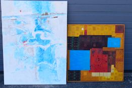 Two large, abstract oils on canvas, largest approximately 102 cm x 76 cm, unframed. [2].
