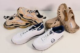 Three pairs of fashion trainers / footwear in UK sizes 9 and 4.
