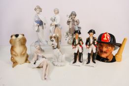 A collection of ceramic figures to include Lladro 5485, Shepherd Boy, Nao,