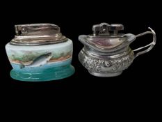 Minton fish painted table lighter signed L Wood, and Mosda table lighter (2).