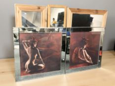 Three modern pine framed mirrors, largest 118 cm x 87 cm,