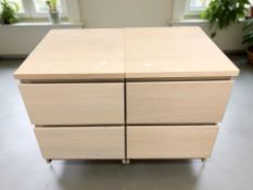 A pair of MDF two drawer bedside stands, width 41 cm.