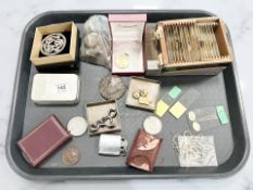 A group of collectables including George VI medal, commemorative Lusitania medal, microscope slides,
