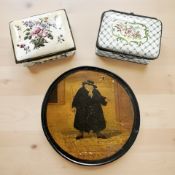 A 19th century circular papier mache snuff box 'Another Shilling Sir',