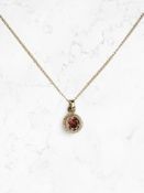 A 9ct gold garnet pendant on chain,