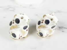 A pair of Royal Crown Derby Harvest Mouse paperweights, height 6.