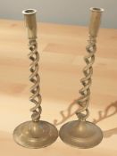A pair of brass open barley twist candlesticks, height 38 cm.