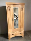 An Art Nouveau satin walnut mirrored door wardrobe, 91 cm x 40 cm x 190 cm.