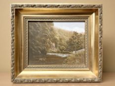 J Maurice Turner : Dovedale, oil on board, signed lower right, 11.5 cm x 14.5 cm.