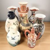 A group of ceramics including a ribbed glazed earthenware vase, signed 'Lovatt, Langley Mill,