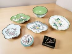 A group of Canton enameled dishes and bowls,