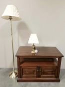 A modern stained hardwood low cabinet, fitted cupboards beneath, width 86 cm,