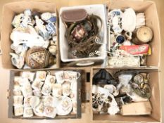 A large quantity of ceramics including china thimbles, royal commemorative mugs, metal wares,