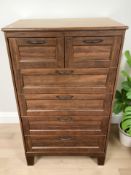 A modern MDF six drawer tall boy, 82 cm x 52 cm x 126 cm.