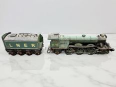 A tin plated model locomotive 'The Flying Scotsman', with tender.