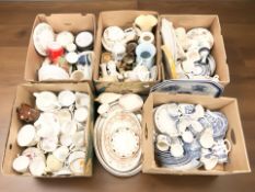 A large quantity of tea and dinner wares including willow pattern items, meat plates,