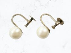 A pair of 9ct yellow gold pearl earrings