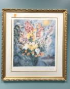 After Marc Chagall : Yellow Bouquet, limited edition offset lithograph, numbered 45 of 500,