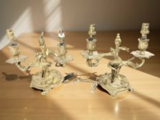 A pair of Rococo style twin branch lamp bases, height 19 cm.