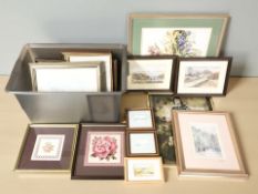 Assorted pictures and prints, various needlework embroideries, etc.