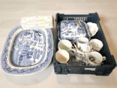 A blue and white transfer printed meat plate, together with a tureen,
