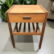 A teak single drawer occasional table with under shelf, width 44 cm.