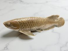A Japanese hollow-cast bronze figure of a koi carp, length 28cm.