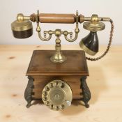 A reproduction rotary telephone.