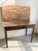 A Victorian mahogany turnover top tea table, fitted a drawer, width 94 cm.