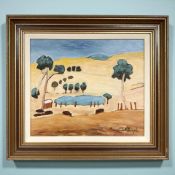 Stephanie P Dingle (1926-2017) The Water Hole, oil on board, 34 cm x 29 cm.